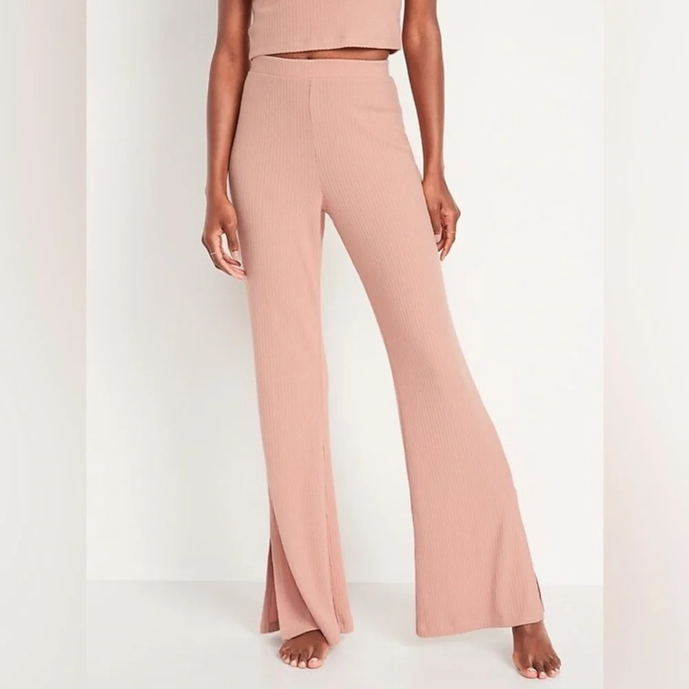 Old Navy High-Waisted Rib-Knit Split Flare Pink Lounge Pants Medium 31” Inseam - Picture 1 of 11